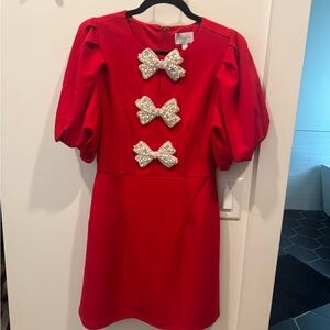 Sugarlips Red Dress with Pearl Bow Accents
